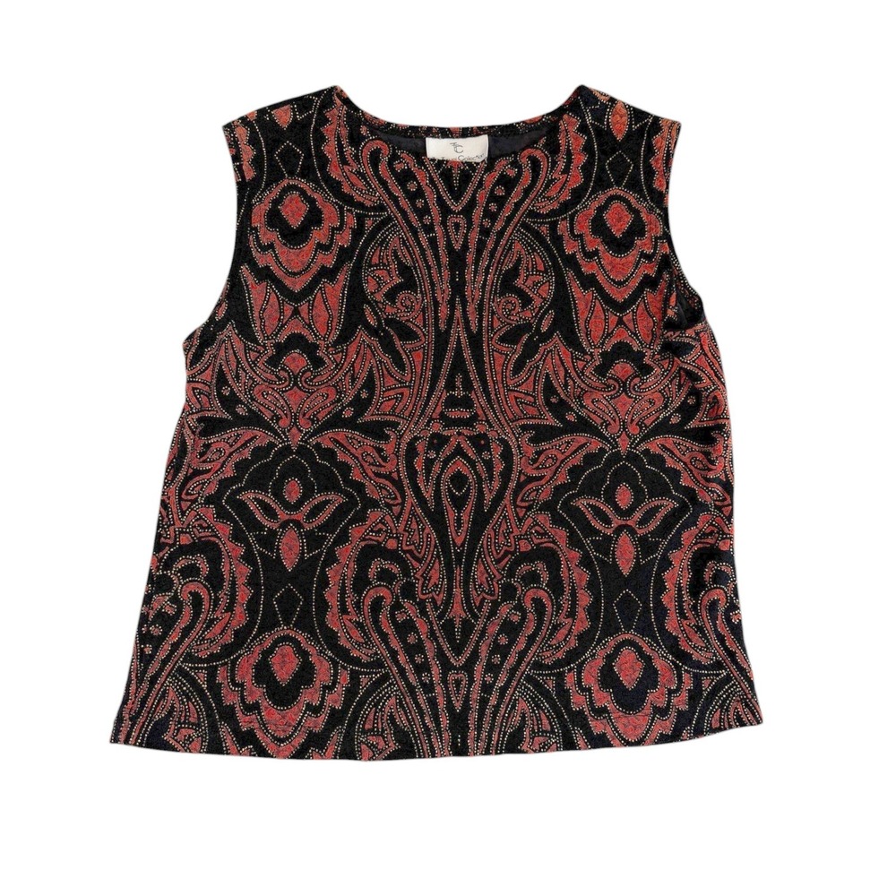 The Travel Collection Red Black Paisley Glitter Knit Tank Top Petite Medium PM